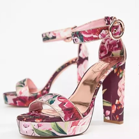 Ted Baker Floral Printed Platform Block Heeled Sandals Size 37.5 - Picture 1 of 7
